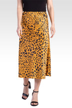 Izar Women's Silky Sateen Leopard Print Midi Skirt