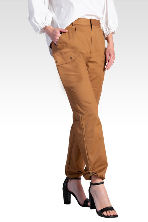 Feza Women's Poplin Cargo Pants with Bungee Cord Hem