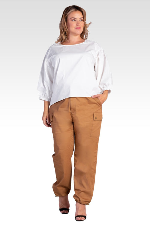 Feza Women's Plus Size Poplin Cargo Pants with Bungee Cord Hem