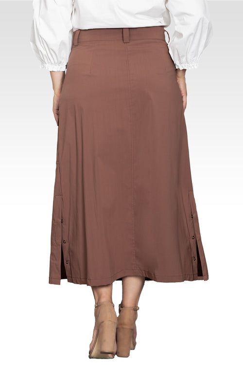 Plus Size A-Line Cargo Pocket Skirt-Coffee Brown