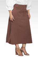 Plus Size A-Line Cargo Pocket Skirt-Coffee Brown