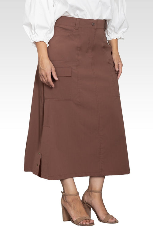 Plus Size A-Line Cargo Pocket Skirt-Coffee Brown