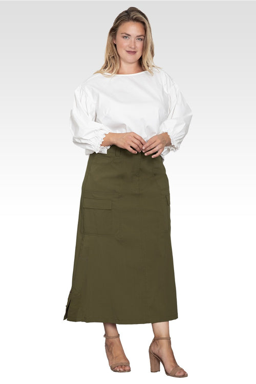 Plus Size A-Line Cargo Pocket Skirt-Olive