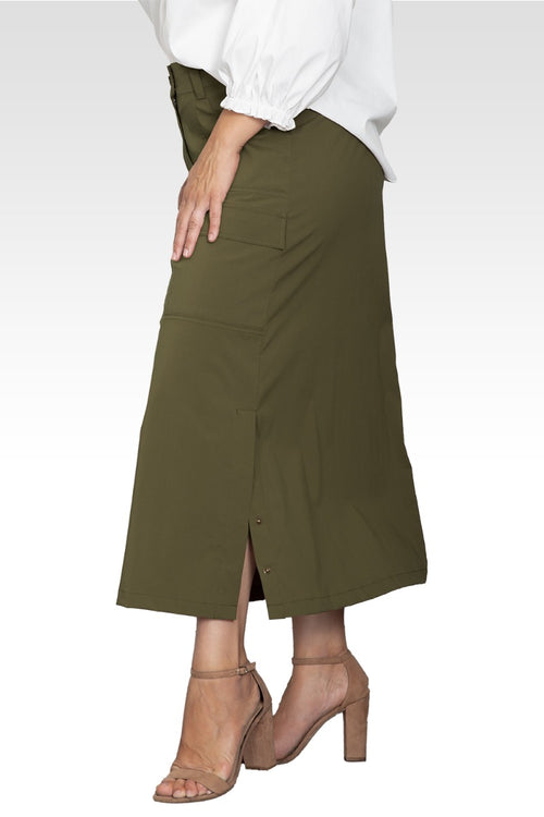 Plus Size A-Line Cargo Pocket Skirt-Olive