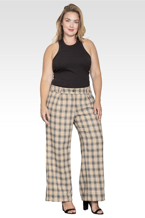 Plus Size Wide Leg Plaid Pants-Plaid