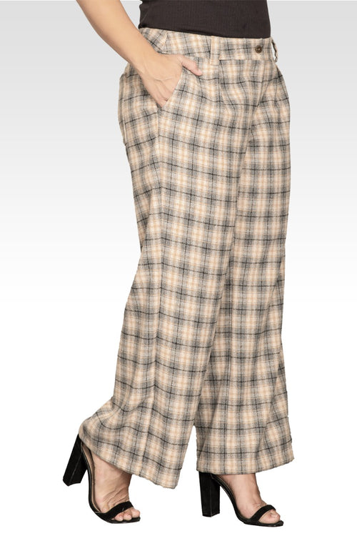 Plus Size Wide Leg Plaid Pants-Plaid
