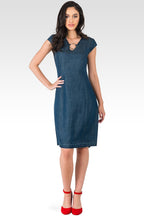 Belinda Cap-Sleeve O-Ring Denim Tencel Princess Line Sheath Dress