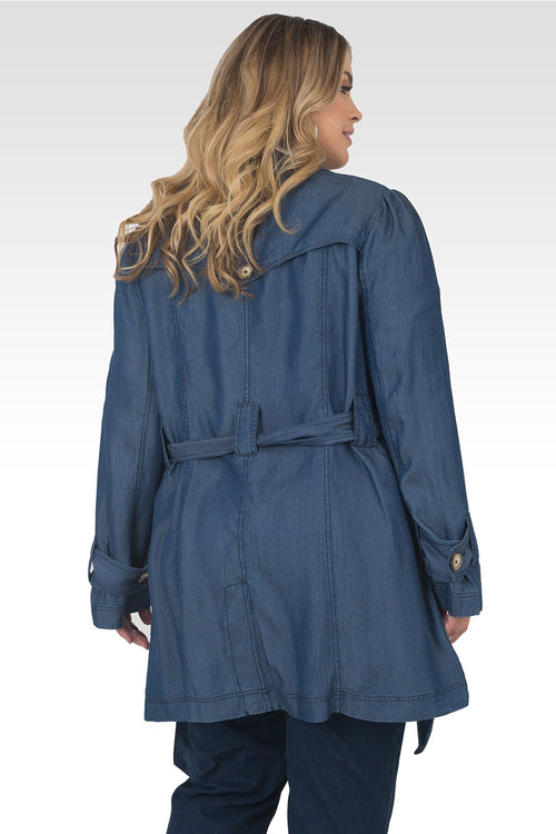 Plus Size Melanie Dark Wash Tencel Denim Trench Coat-2