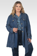 Plus Size Melanie Dark Wash Tencel Denim Trench Coat-1