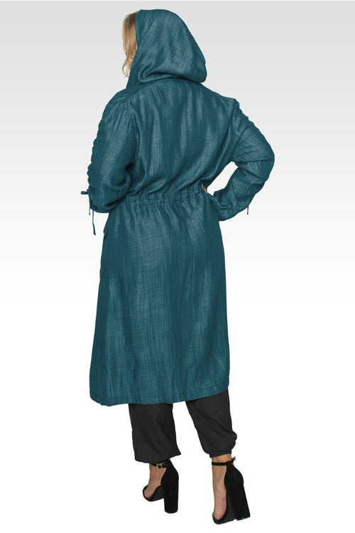 Plus Size Pippa Forest Green Denim Tencel Hooded Long Anorak Jacket