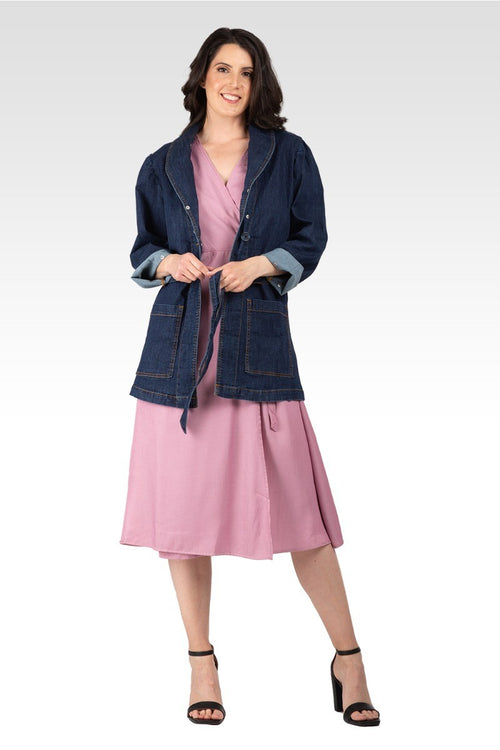 Emily Women's Tie Robe Detachable Faux Fur Denim Jacket