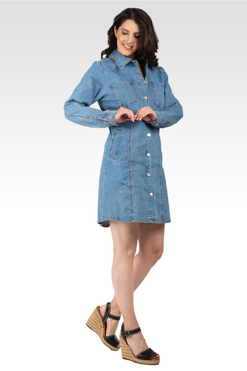 Ally Women's Full Sleeve Denim Shirt Dress