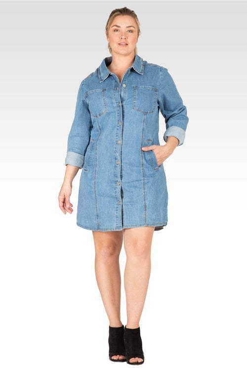 Ally Women's Plus-Size Full Sleeve Denim Shirt Dress