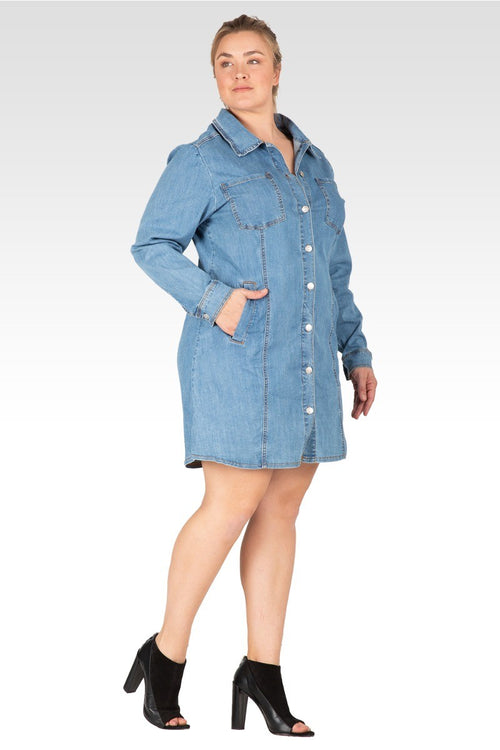 Ally Women's Plus-Size Full Sleeve Denim Shirt Dress