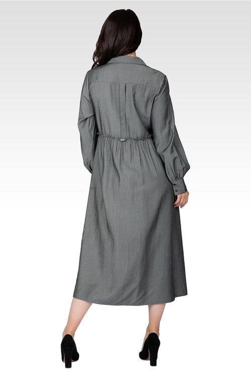 Chloe Women's Button Front Maxi Length Shirt Dress With Cuffed Balloon Sleeves - Hunter