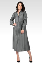 Chloe Women's Button Front Maxi Length Shirt Dress With Cuffed Balloon Sleeves - Hunter