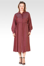 Chloe Women's Plus Size Button Front Maxi Shirt Dress With Cuffed Balloon Sleeves - Merlot