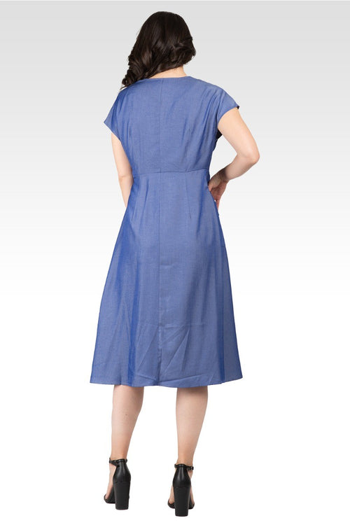 Hazel Women's Kimono Cap Sleeves Midi Wrap Dress - Indigo