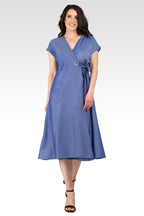 Hazel Women's Kimono Cap Sleeves Midi Wrap Dress - Indigo