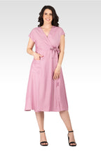 Hazel Women's Kimono Cap Sleeves Midi Wrap Dress - Mauve