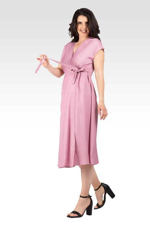 Hazel Women's Kimono Cap Sleeves Midi Wrap Dress - Mauve
