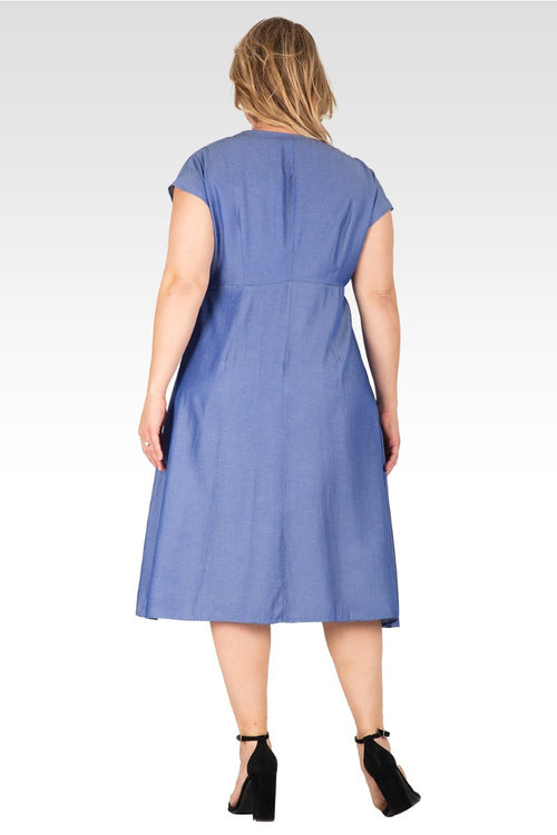 Hazel Women's Plus Size Kimono Cap Sleeves Midi Wrap Dress - Indigo