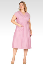 Hazel Women's Plus Size Kimono Cap Sleeves Midi Wrap Dress - Mauve