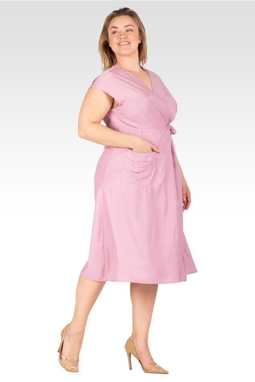 Hazel Women's Plus Size Kimono Cap Sleeves Midi Wrap Dress - Mauve