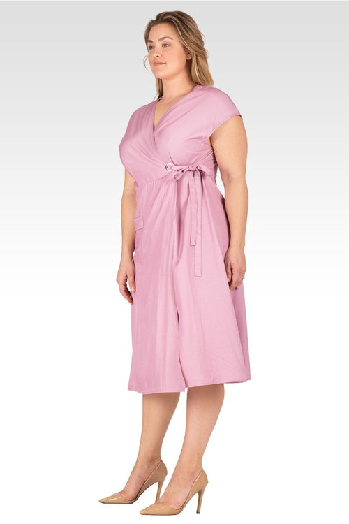 Hazel Women's Plus Size Kimono Cap Sleeves Midi Wrap Dress - Mauve