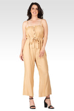 Charli Women's Adjustable Spaghetti Strap Elastic Neckline High Waist Jumpsuit - Khaki