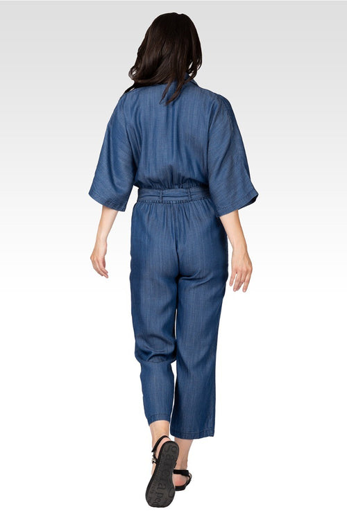 Yuki Women's Tencel Denim Kimono Sleeves Tie Wrap Jumpsuit