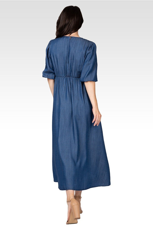 Lilly Women's Puff Sleeves High Low Tencel Dress