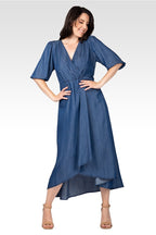 Lilly Women's Puff Sleeves High Low Tencel Dress