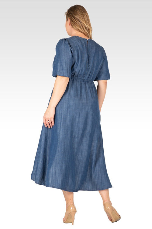 Lilly Women's Plus Size Puff Sleeves High Low Tencel Dress