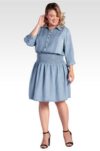 Felis Women's Plus Size Tencel Smocked Waist Midi Shirt Dress