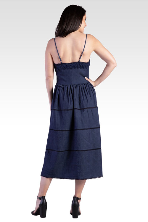 Azha Women's Lace Trim Tencel Midi Dress