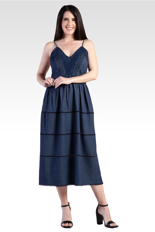 Azha Women's Lace Trim Tencel Midi Dress