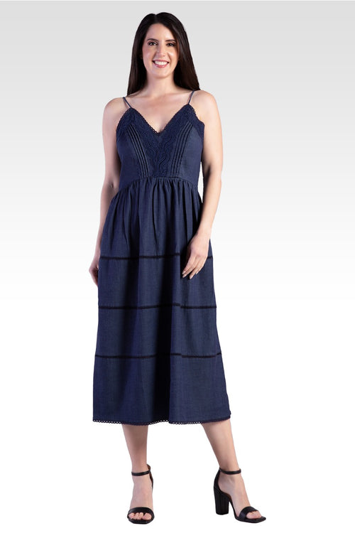 Azha Women's Lace Trim Tencel Midi Dress