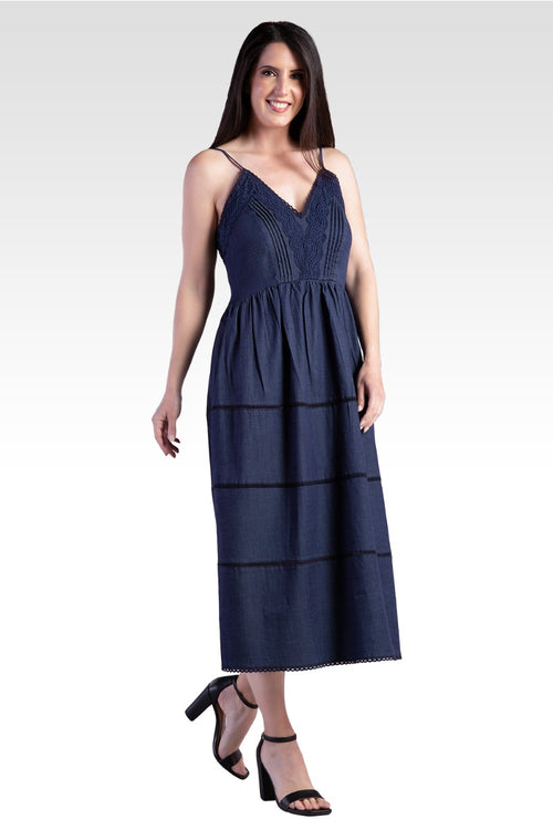 Azha Women's Lace Trim Tencel Midi Dress