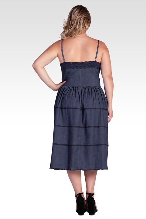 Azha Women's Plus Size Lace Trim Tencel Midi Dress