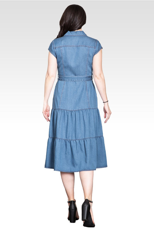 Marisol Women's A-Line Tiered Denim Midi Dress