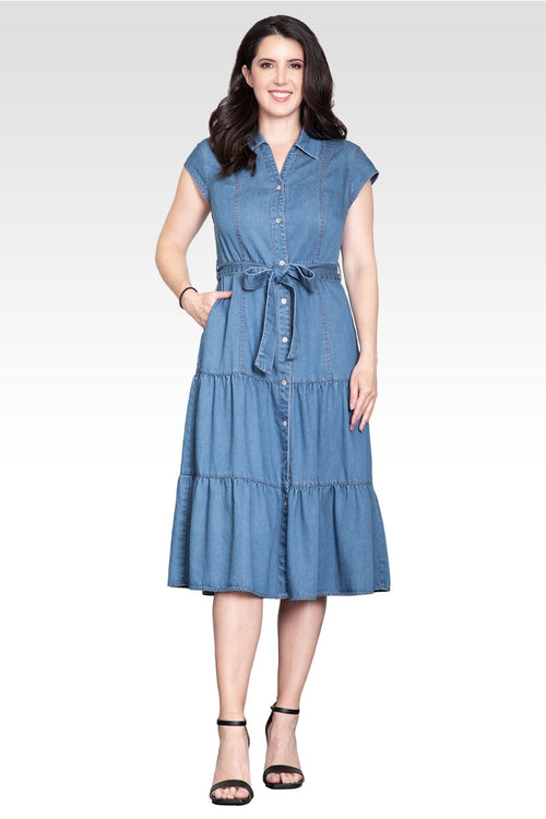 Marisol Women's A-Line Tiered Denim Midi Dress