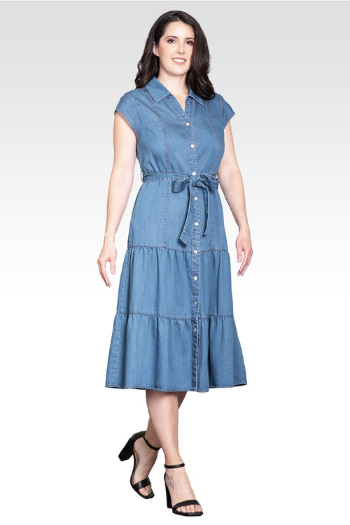 Marisol Women's A-Line Tiered Denim Midi Dress