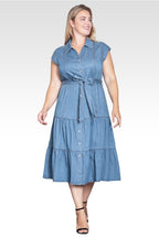 Marisol Women's Plus Size A-Line Tiered Denim Midi Dress