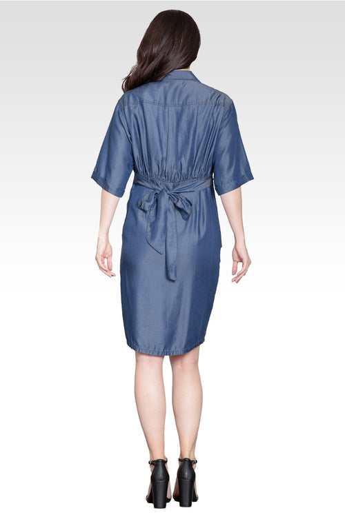 Anouk Women's Ruched Tencel Denim Mini Shirt Dress