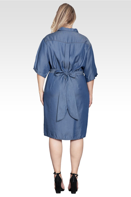 Anouk Women's Plus Size Ruched Tencel Denim Mini Shirt Dress