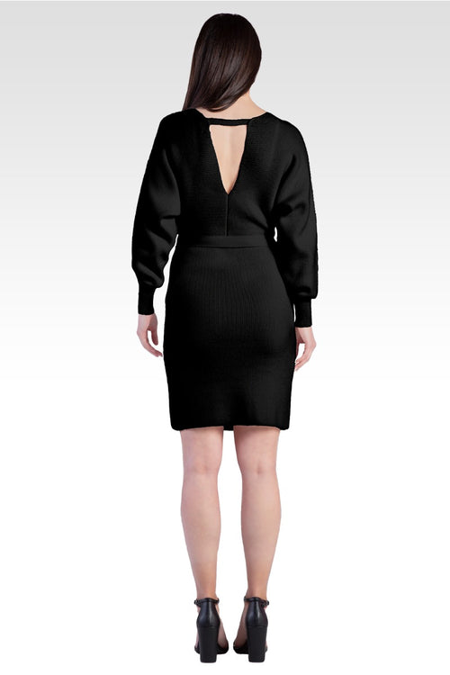 Ursa Women's V-Back Full Sleeve Sweater Knit Mini Dress