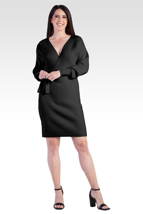 Ursa Women's V-Back Full Sleeve Sweater Knit Mini Dress