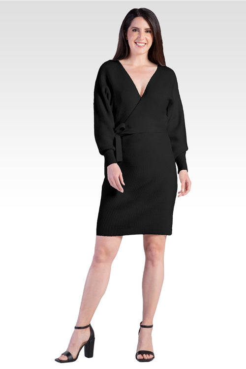 Ursa Women's V-Back Full Sleeve Sweater Knit Mini Dress