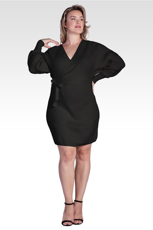 Ursa Women's Plus Size V-Back Full Sleeve Sweater  Knit Mini Dress